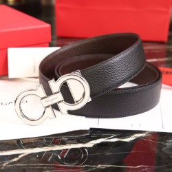 Replica qualità specchio Pari all'originale replica Cintura reversibile da uomo Salvatore Ferragamo da 3,5 cm con fibbia in acciaio Nero/caffè