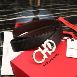 Replica qualità specchio Pari all'originale replica Cintura reversibile da uomo Salvatore Ferragamo da 3,5 cm con fibbia in acciaio Nero/caffè