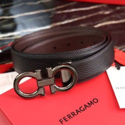 Replica qualità specchio Alta gamma replica Cintura reversibile da uomo Salvatore Ferragamo da 3,5 cm con fibbia Nero/caffè