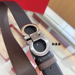 Replica qualità specchio Pari all'originale replica Cintura reversibile da uomo Salvatore Ferragamo da 3,5 cm con fibbia a ferro di cavallo a doppio anello