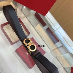 Replica qualità specchio Cintura reversibile da uomo Salvatore Ferragamo da 3,5 cm con fibbia a ferro di cavallo a doppio anello oro