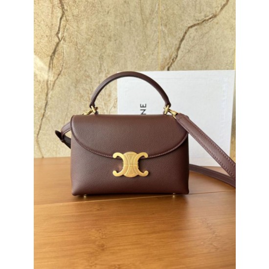 Borsa Celine Teen Nino con manico superiore in pelle di vitello liscia Borgogna