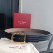 Qualità superiore replica Cintura da uomo Salvatore Ferragamo 3.5 cm con fibbia ad ardiglione squisita oro Nero