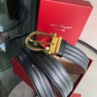 Qualità superiore replica Cintura da uomo Salvatore Ferragamo 3.5 cm con fibbia ad ardiglione squisita oro Nero