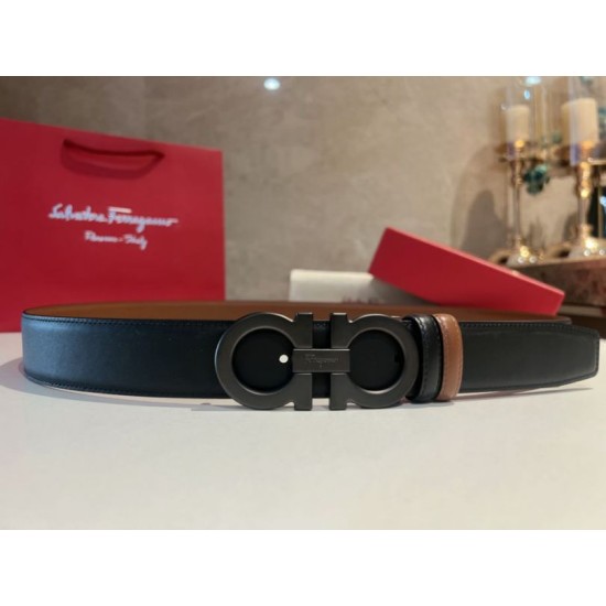 Alta gamma replica Cintura da uomo Salvatore Ferragamo da 3.5 cm con fibbia nera