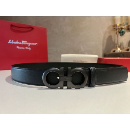 Qualità superiore replica Cintura da uomo Salvatore Ferragamo da 3.5 cm con fibbia nero