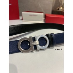 Alta gamma replica Cintura reversibile da uomo Salvatore Ferragamo da 3.5 cm con clip in metallo argento Nero/Blu