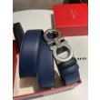 Alta gamma replica Cintura reversibile da uomo Salvatore Ferragamo da 3.5 cm con clip in metallo argento Nero/Blu