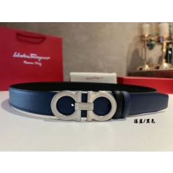 Alta gamma replica Cintura reversibile da uomo Salvatore Ferragamo da 3.5 cm con clip in metallo argento Nero/Blu