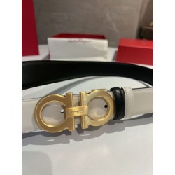 Qualità superiore replica Cintura reversibile da uomo Salvatore Ferragamo da 3.5 cm con clip in metallo oro Nero/Bianco