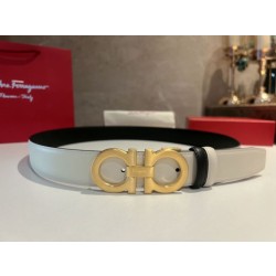 Qualità superiore replica Cintura reversibile da uomo Salvatore Ferragamo da 3.5 cm con clip in metallo oro Nero/Bianco