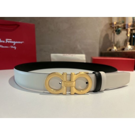 Qualità superiore replica Cintura reversibile da uomo Salvatore Ferragamo da 3.5 cm con clip in metallo oro Nero/Bianco