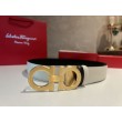 Qualità superiore replica Cintura reversibile da uomo Salvatore Ferragamo da 3.5 cm con clip in metallo oro Nero/Bianco