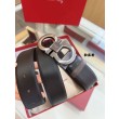 Pari all'originale replica Cintura reversibile da uomo Salvatore Ferragamo da 3,5 cm con fibbia a ferro di cavallo a doppio anello