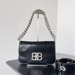Replica qualità specchio Borse Imitazioni a tracolla Balenciaga BB con patta morbida e finiture argentate