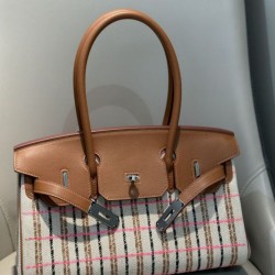 Replica Borse a tracolla Hermès Birkin 29 in tela Toile H ricamata Marrone Imitazioni Replica qualità specchio Borse a tracolla Hermès Birkin 29 in tela Toile H ricamata Marrone