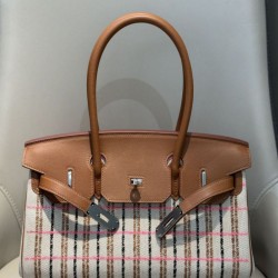 Replica qualità specchio Borse a tracolla Hermès Birkin 29 in tela Toile H ricamata Marrone