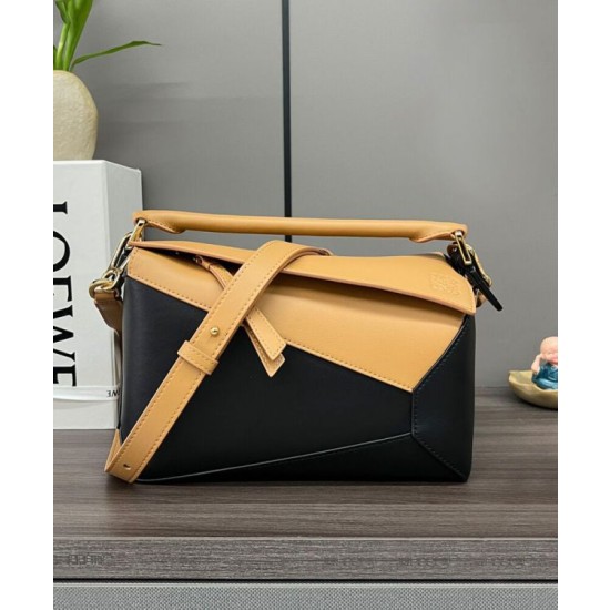 Borsa classica bicolore Loewe Puzzle Edge piccola Nero/Marrone