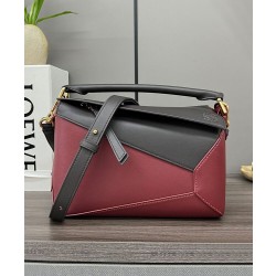 Borsa classica bicolore Loewe Puzzle Edge piccola Nero/Rosso