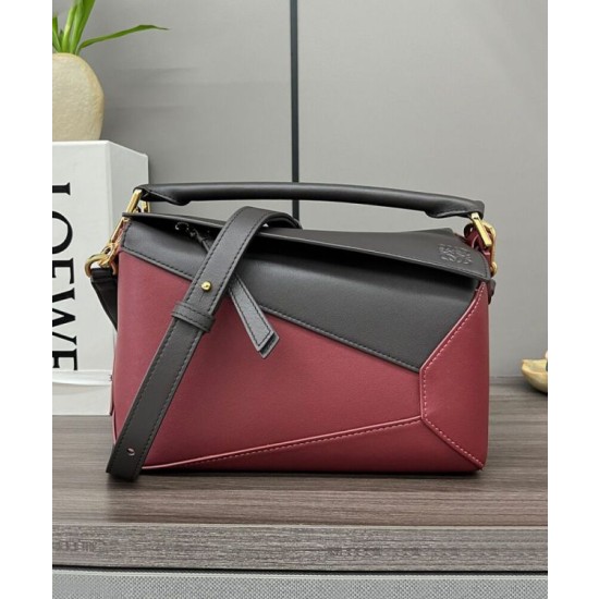 Borsa classica bicolore Loewe Puzzle Edge piccola Nero/Rosso
