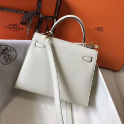 Borsa Hermes Kelly 25cm Sellier bianca Epsom