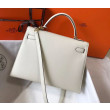 Borsa Hermes Kelly 28cm/32cm Bianco Epsom hardware dorato