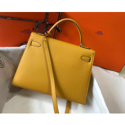 Borsa Hermes Kelly 28cm/32cm Giallo Epsom hardware dorato