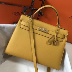 Borsa Hermes Kelly 28cm/32cm Giallo Epsom hardware dorato