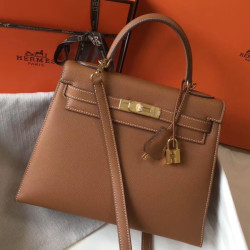 Borse Replica Alta Qualità Hermes Kelly 28cm/32cm marrone Epsom hardware dorato