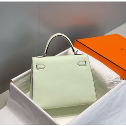 Borsa Hermes Kelly 28cm verde chiaro Epsom hardware argento