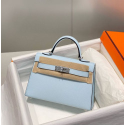 Borsa Hermes Kelly Mini II Azzurro Epsom con hardware dorato