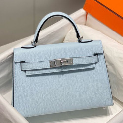 Borsa Hermes Kelly Mini II Azzurro Epsom con hardware dorato