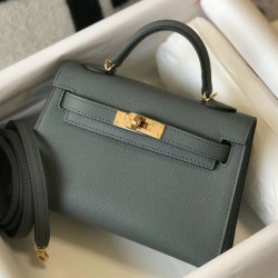 Borse Imitazioni Hermes Kelly Mini II Vert Amande Epsom con hardware dorato