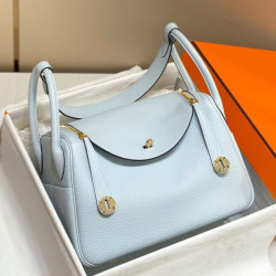 Borse Replica Hermes Lindy 26 cm Blu con finiture dorate
