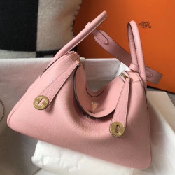 Borse Firmate Replica Hermes Lindy 26 cm Rosa con finiture dorate
