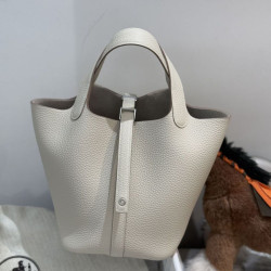 Borse Replica Hermes Picotin Lock 18/22 Etoupe beige hardware argentato