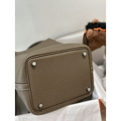 Borsa Hermes Picotin Lock 18/22 Etoupe grigia hardware argentato