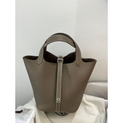 Borsa Hermes Picotin Lock 18/22 Etoupe grigia hardware argentato
