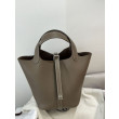 Borsa Hermes Picotin Lock 18/22 Etoupe grigia hardware argentato