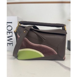 Borse Firmate Replica Loewe piccola Puzzle Edge Landscape in pelle di vitello nappa Caffè scuro