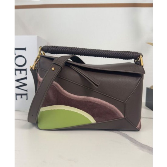 Borse Firmate Replica Loewe piccola Puzzle Edge Landscape in pelle di vitello nappa Caffè scuro