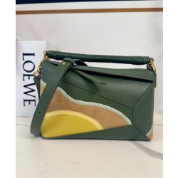 Qualità superiore replica Loewe piccola Puzzle Edge Landscape in pelle di vitello nappa Verde