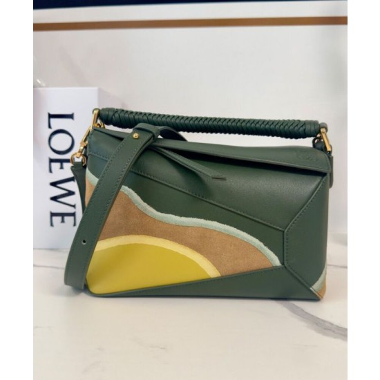 Qualità superiore replica Loewe piccola Puzzle Edge Landscape in pelle di vitello nappa Verde