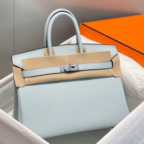 Borse Hermes Birkin 25cm/30cm azzurro Clemence hardware argento