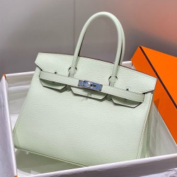 Borse Hermes Birkin 25cm/30cm verde chiaro Clemence hardware argento