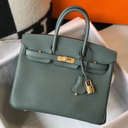 Borse Hermes Birkin 25cm/30cm Verde mandorla Clemence hardware dorato