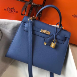 Borse Hermes Kelly 25cm Sellier blu Epsom