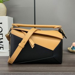 Replica qualità specchio Borsa classica bicolore Loewe Puzzle Edge piccola Nero/Marrone