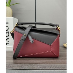 Borsa classica bicolore Loewe Puzzle Edge piccola Nero/Rosso