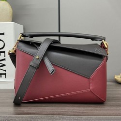 Replica qualità specchio Borsa classica bicolore Loewe Puzzle Edge piccola Nero/Rosso